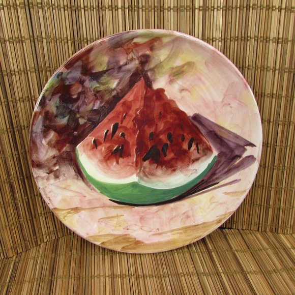 Peasant Village Italian Pottery Hand Painted Fruit Watermelon 8.25" Salad Plate - Picture 2 of 7